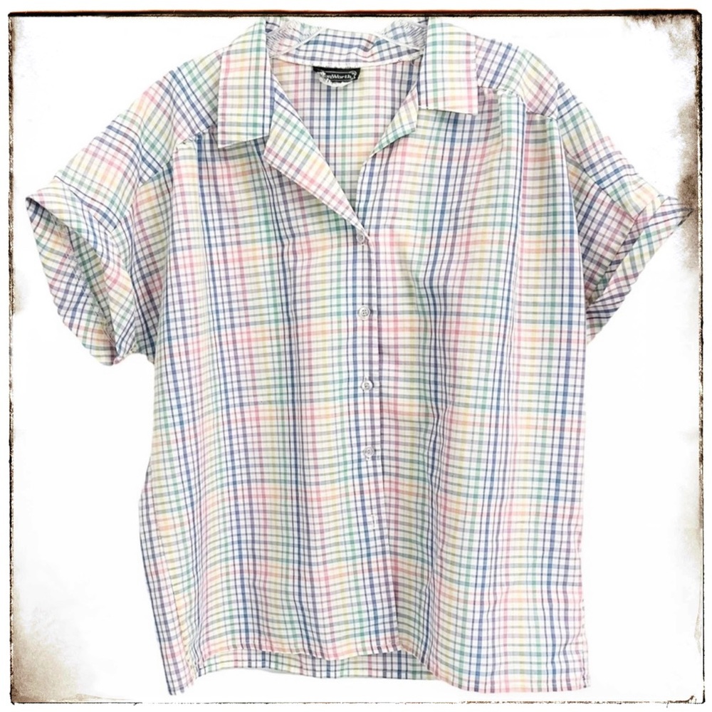 BonWorth Blouse XL Rainbow Plaid Button Down